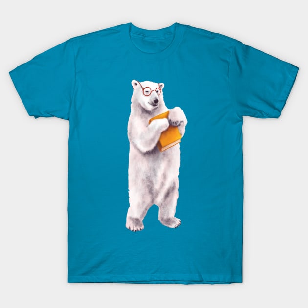 Smart Polar Bear Book Lover T-Shirt by Boriana Giormova